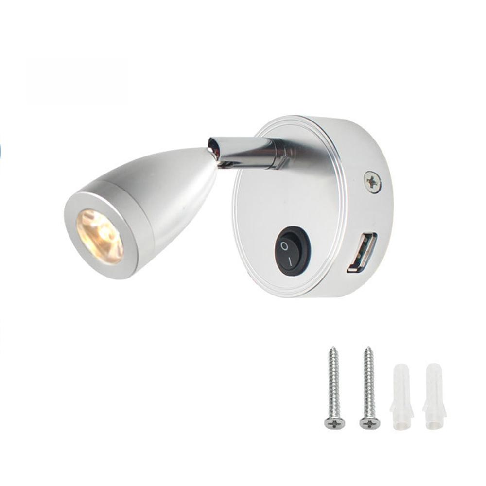 

12V 24V LED Trailer Light 2W with Switch USB Charging Port Bedside Light Hotel Bedroom Light RV Camper Car Yacht Boat Lamp 6000K срібний
