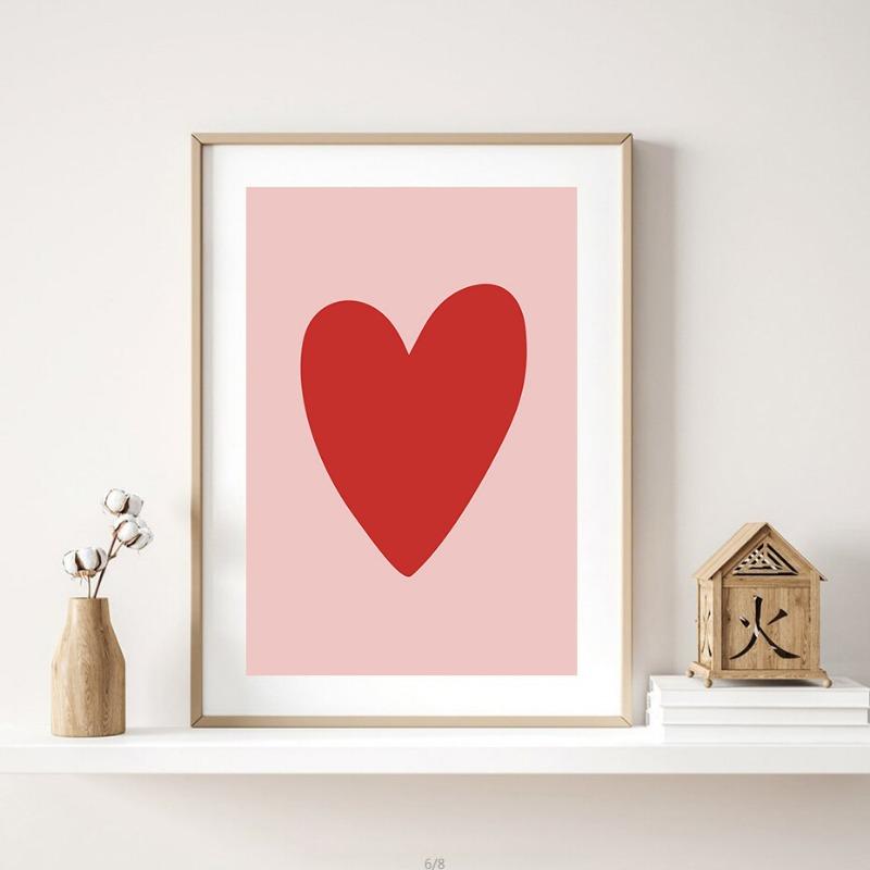 Valentine's Day Queue Gallery Printable Poster Vintage Romantic Wall Art Cute Pink Heart Canvas Painting Home Bedroom Decoration