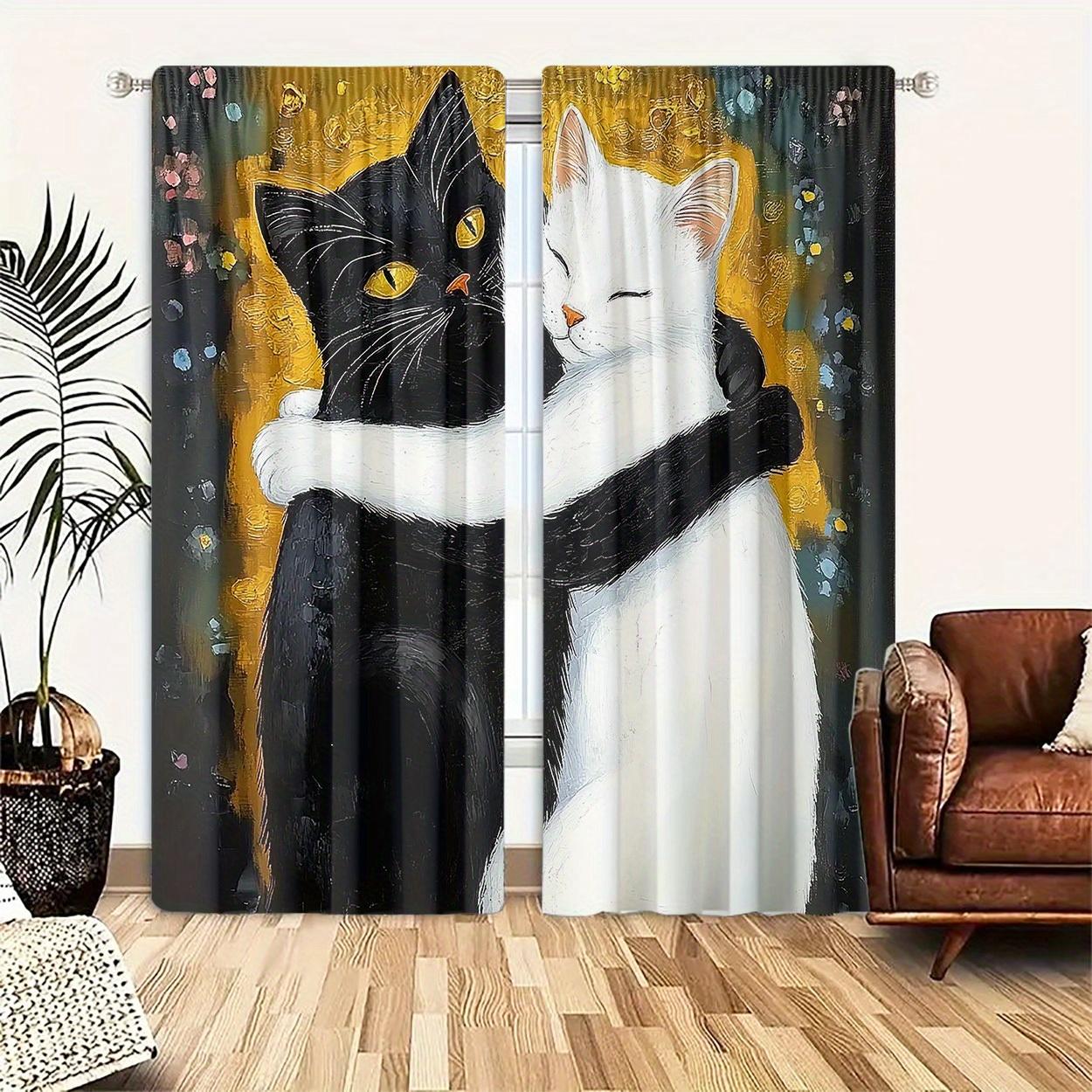 

Embracing Cats Curtains 2-Pack Black White Art Deco Print 100% Polyester Peach Velvet Fade Resistant for Bedroom Living Room 100*130 Rod Pocket 1pcs