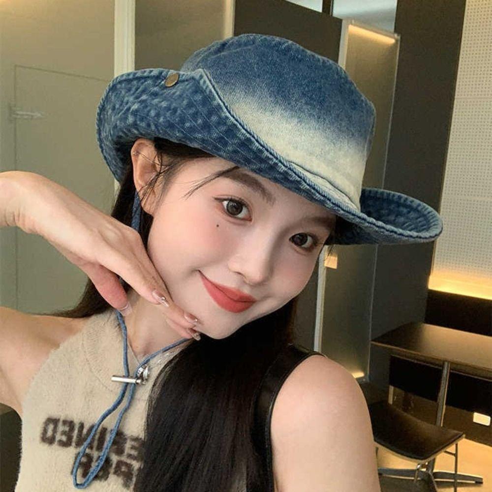 Water-washed Tie-dye Vintage Washed Denim Hat Wide Brim Sun Hats Fisherman Hat Summer Travel