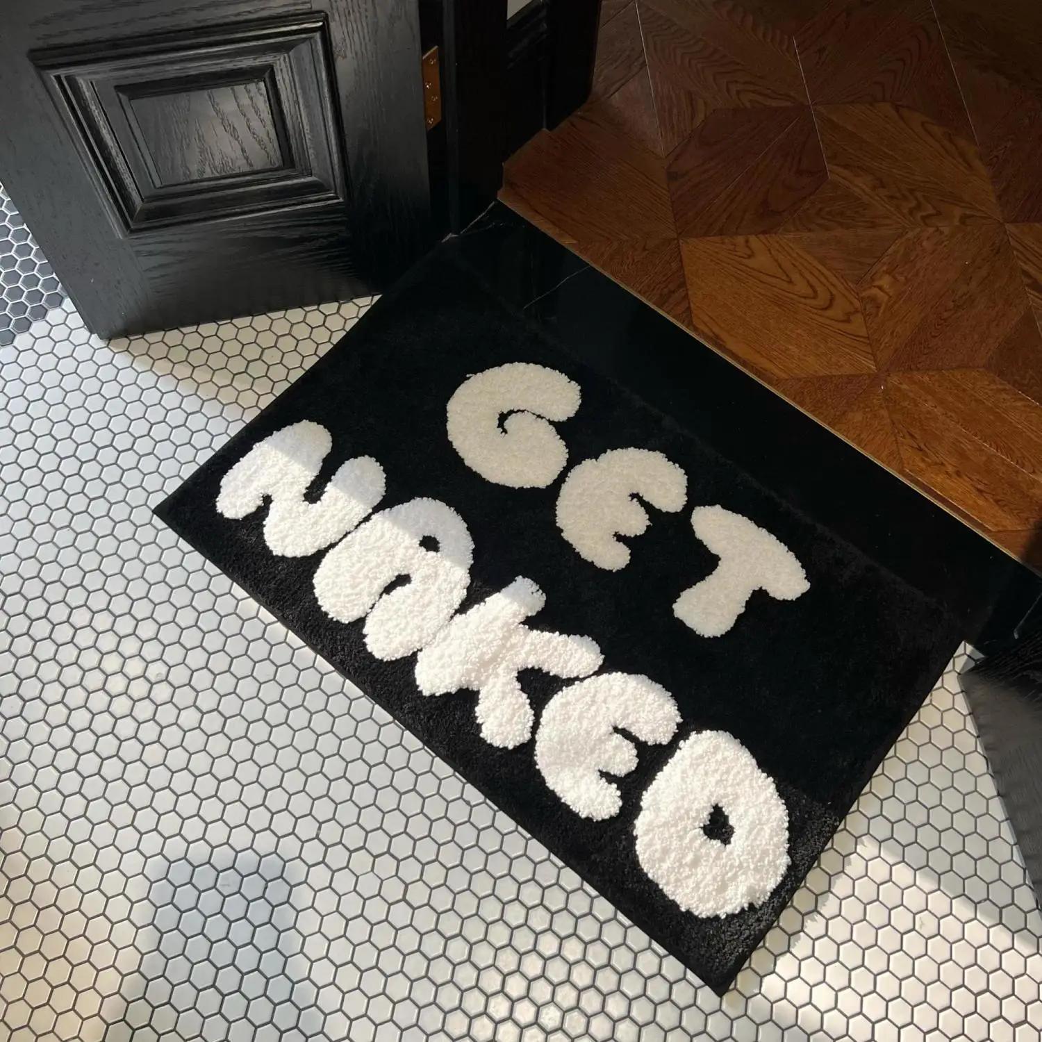 Trendy Zwart-Wit Letter Badmat Vlekbestendig En Vuilafstotend Decoratief Vloerkleed voor Thuisbadkamer 40X60cm 15.7X23.6in