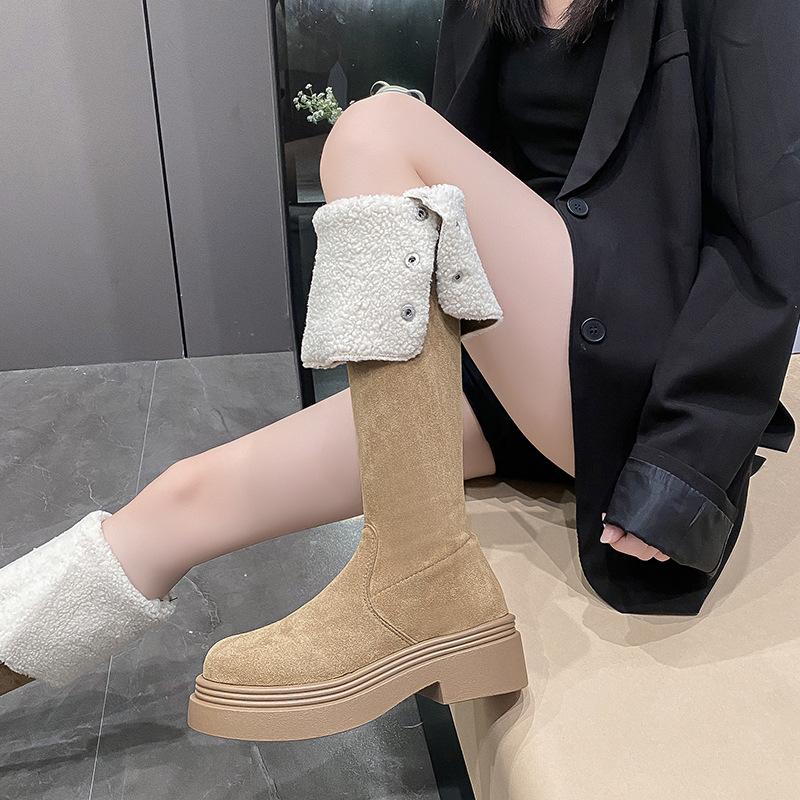Botas de suela gruesa para mujer 2025 nuevo otoño e invierno pero botas de gamuza hasta la rodilla para mujer botas de caballero altas y delgadas