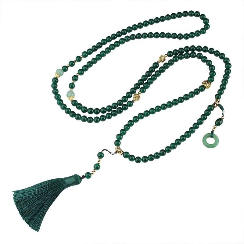 Women s Retro New Chinese Style Long Necklace зелёный