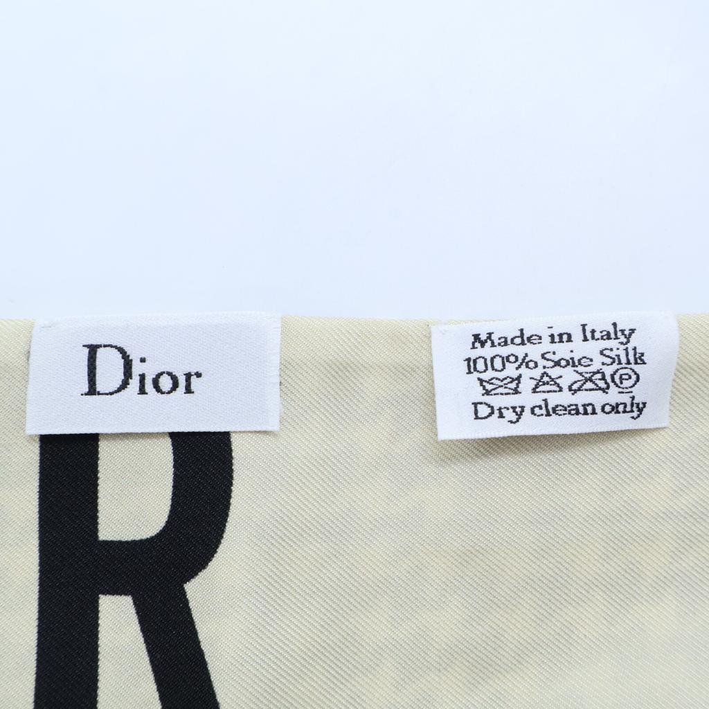 Dior [Beautiful Condition] Logo Mitza 100% Silk Scarf Ivoryx blackUsed