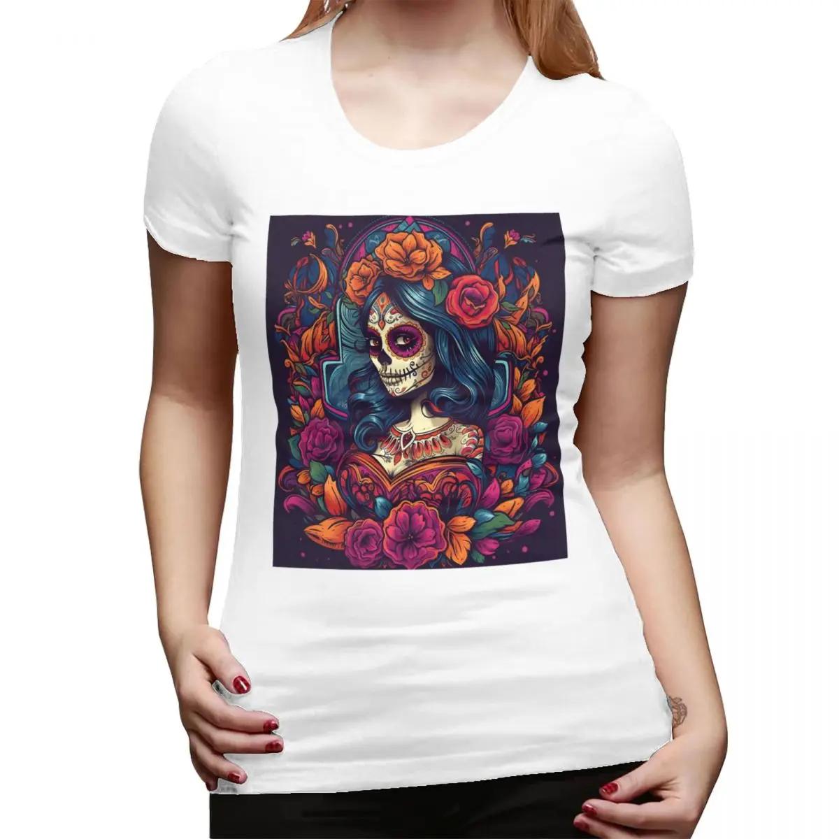 Mexican Catrina Girl Day Of The Dead Sugar Skull TShirt for Women Streetwear T Shirts Womens Short Sleeve Summer Clothes Tops S