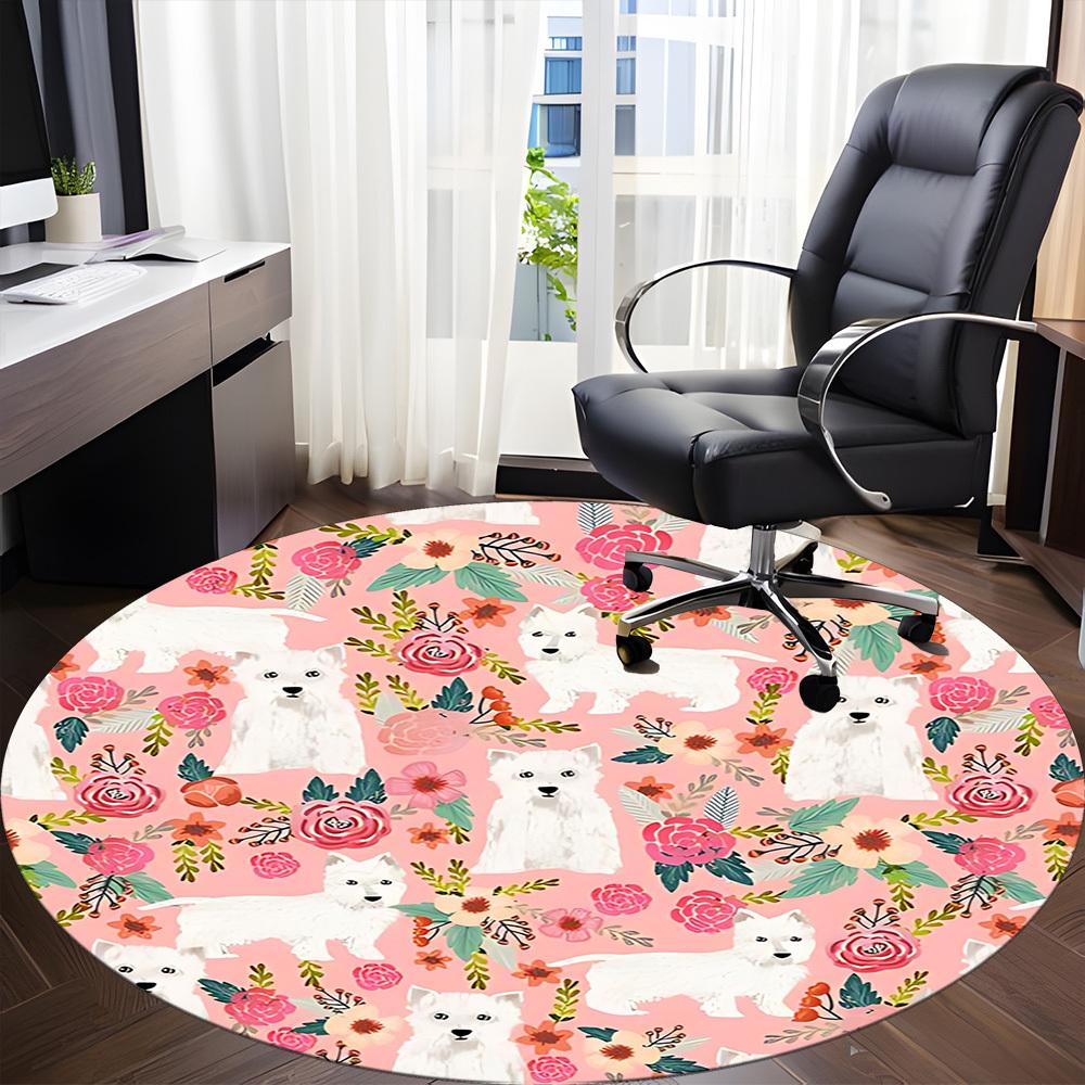 1 Stück Teppich mit Blumen-Hunde-Muster für Bürostuhl, rutschfest, weich und langlebig, Büroteppich zur Dekoration, perfekt für das Büro yy260105028