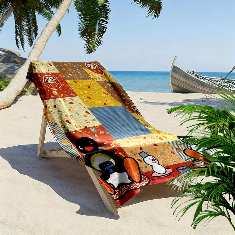 Asciugamano da Spiaggia con Stampa Cartone Animato Pingu, Asciugamano Grande Morbido Asciugatura Rapida per Spiaggia Campeggio Nuoto