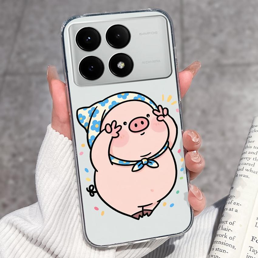 Case For Redmi K70e K60e K80 K70 K60 K50 K40 K30 K20 Pro K30i Cute Cartoon Piggy Pattern Phone Cover Transparent TPU Anti Fall Shell For Redmi Housing