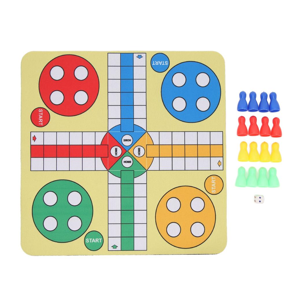 Flying Chess Set PU Leather Travel Game Mouse Pad Family Broad Game Toy with 16 Chess Pieces and Dice for Home Party