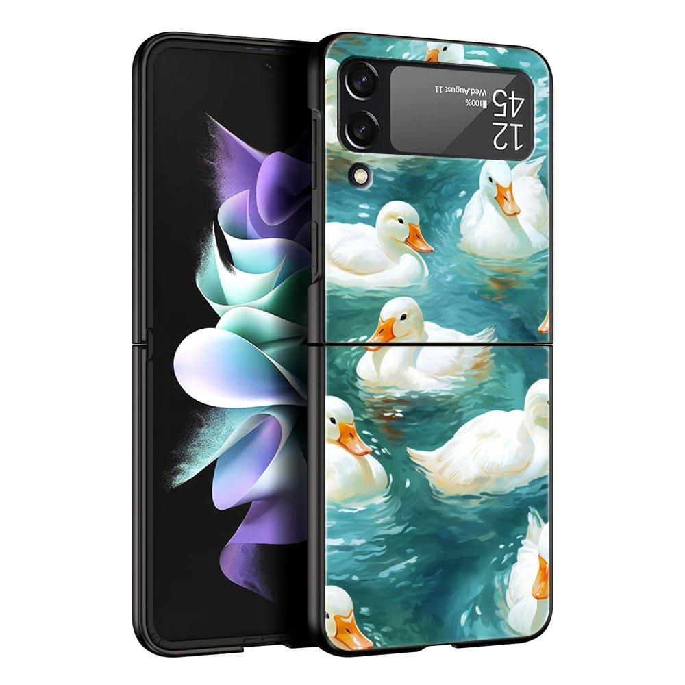 Phone Case For Samsung Galaxy Z Flip 3 4 5 Hard Black Folding PC For Samsung Z Flip3 Cover Protect Shell Cartoon Duck Goose Game