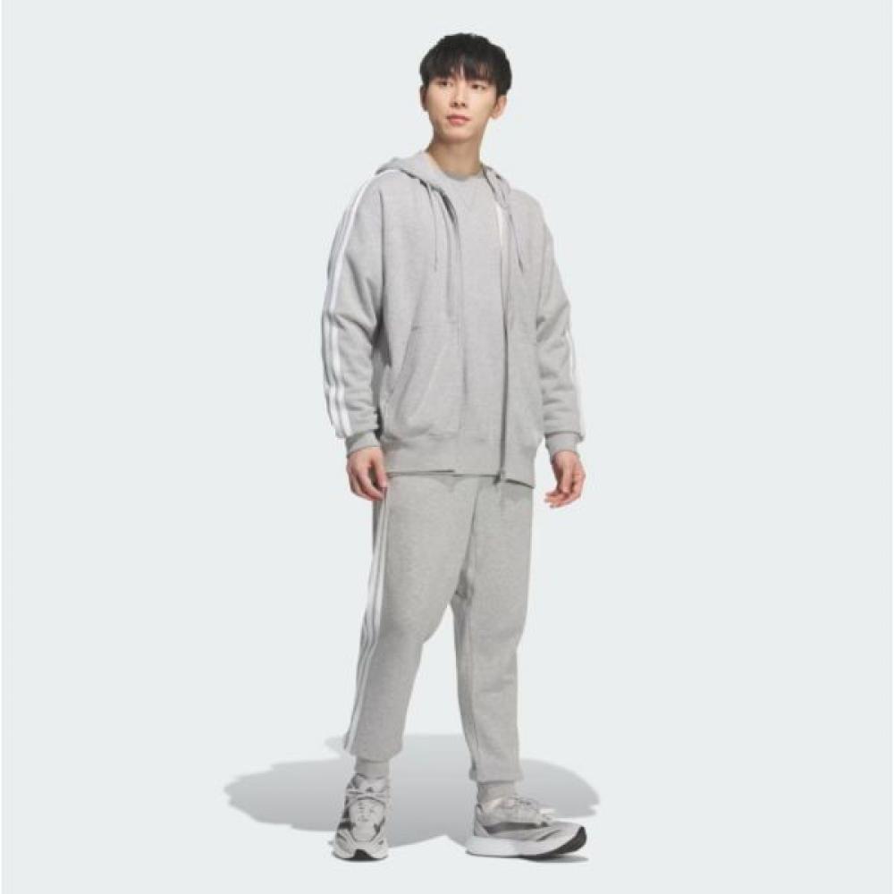 Adidas Unisex Casual Cotton 3 Stripe Full Zip Hoodie Grey