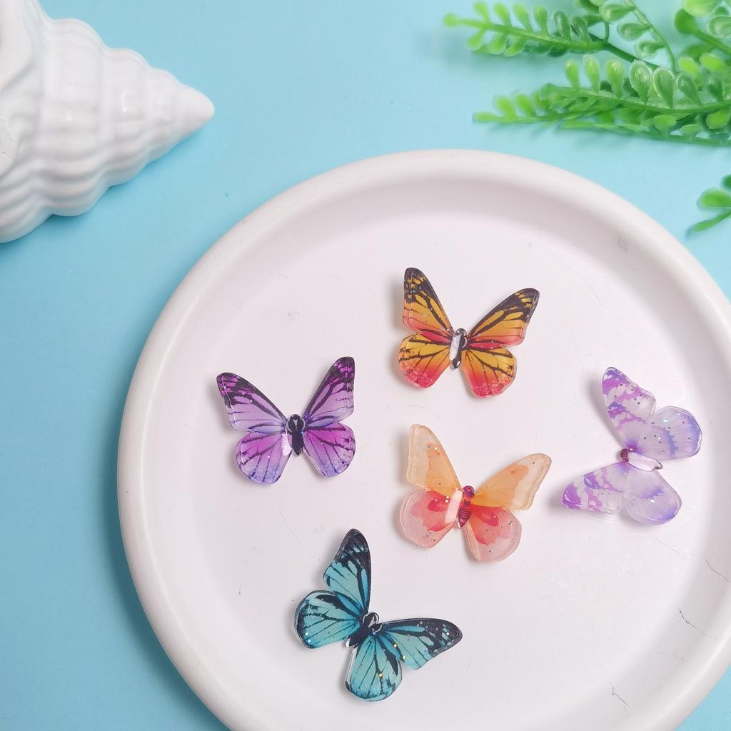 100Pcs Resin Glitter Colorful Butterfly Flatback Cabochon Fit Hair Bows Center Accessories DIY Embellishment Scrapbook Crafts