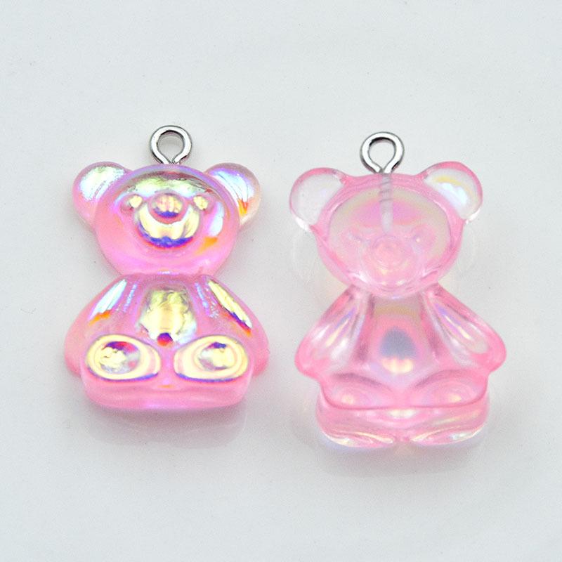 Colorful Resin Cartoon Bear Keychain: Cute Electroplated AB Pendant for DIY Jewelry розовый