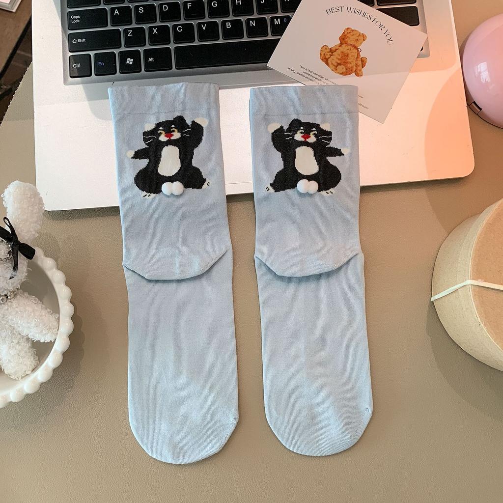 Cartoon Cat Egg Socks Women'S Socks Trendy Spring And Autumn Cotton Socks Cute Accessories Animal Kitten Stockings
