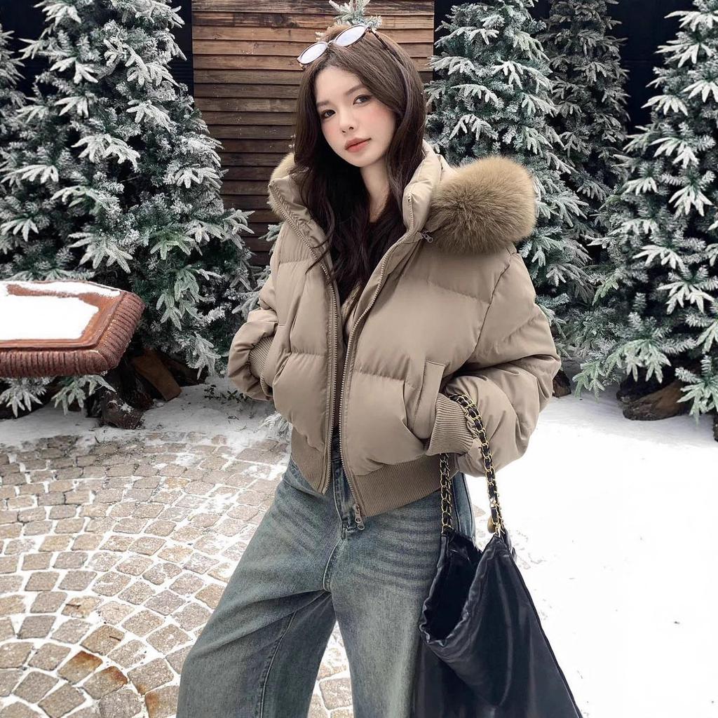 White duck down Korean version short down jacket for women's winter new big fur collar thickened warm small bread jacket