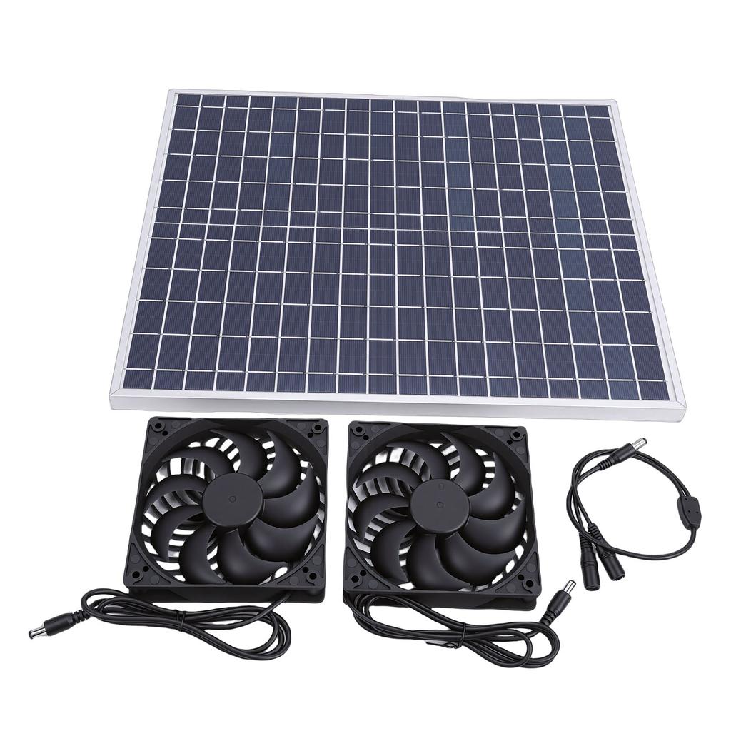 22W Solar Panel Double Exhaust Fan Kit 12V Solar Fan for Chicken Coop Dog House Greenhouse Shed RV