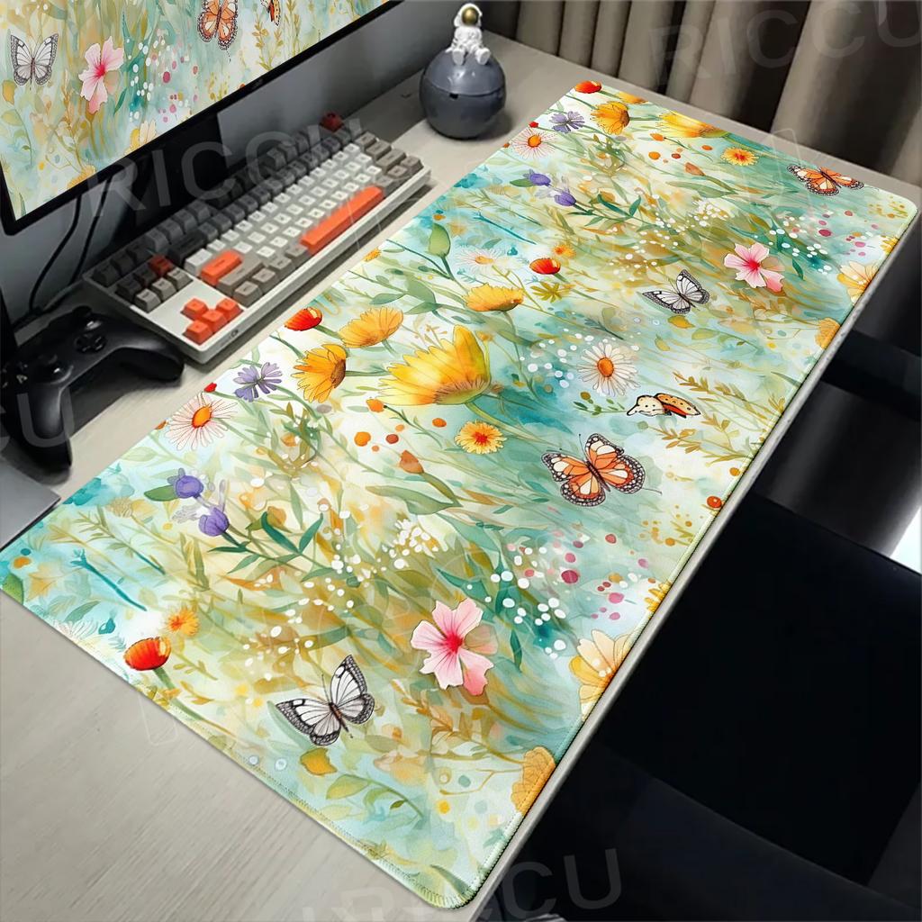 Retro Flower Desk Mat Pc Gaming XXL Mouse Pad Large Mousepad PC Setup Tablepad Office Accessories HD Priting Extended Mousemat
