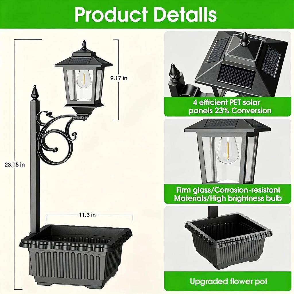 2 in 1 Solar Flower Post Lamps Lights Waterproof Wall Mount for Freestanding Outdoor Decorative Garden Patio Front Porch Back Door Warm White
