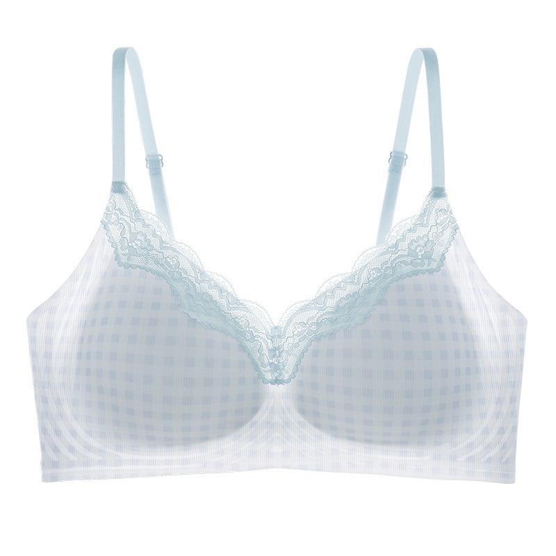 Summer new cool plaid underwear women's small breasts gather, no marks, no steel ring, beautiful back, anti-sagging and comfortable bra cover