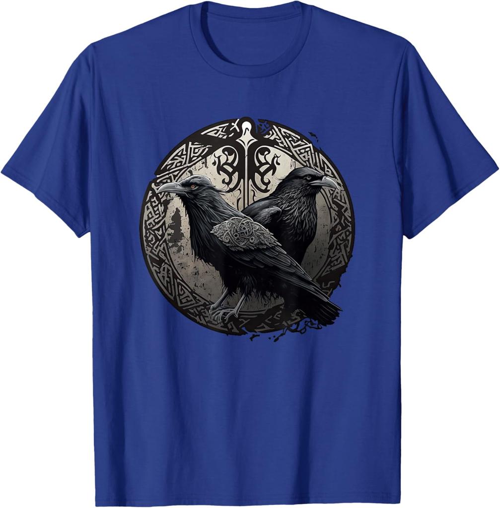 Huginn Muninn Ravens Norse Mythology Viking Symbol Graphic TShirt Men Casual Cotton Tee