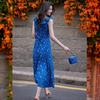 Retro Printed V-Neck Sleeveless Ruffle Maxi Dress