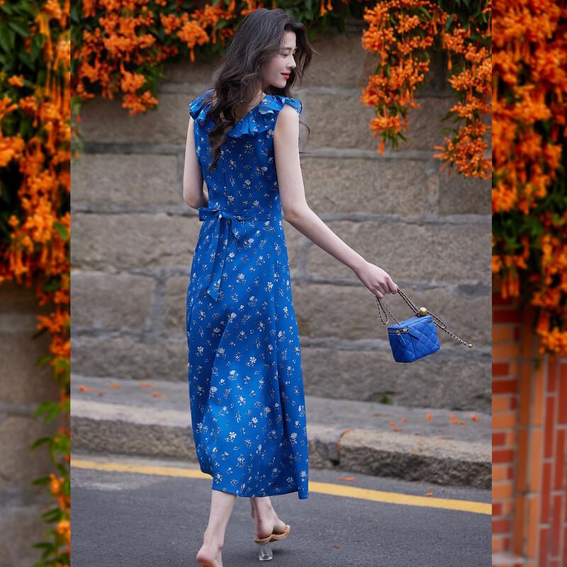 Retro Printed V-Neck Sleeveless Ruffle Maxi Dress