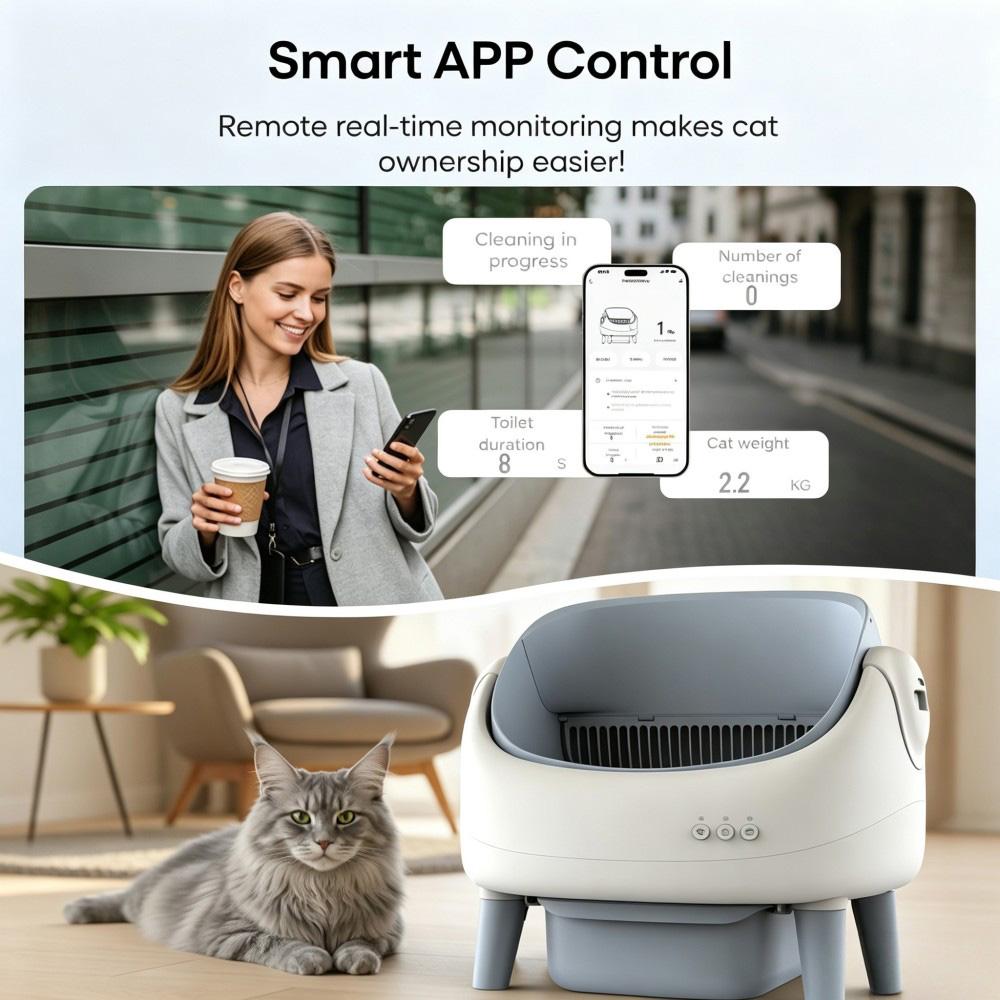 Crigge MINI-C Intelligente Katzentoilette, Offene Oberseite, Selbstreinigendes System, WiFi App-Steuerung, Gesundheitsüberwachung, 35dB Ultra-Leiser Betrieb