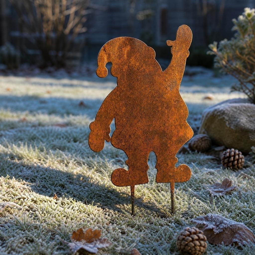Rusty Santa Claus Garden Stake Metal Yard Decoration Christmas Outdoor Ornament Festive Lawn Art