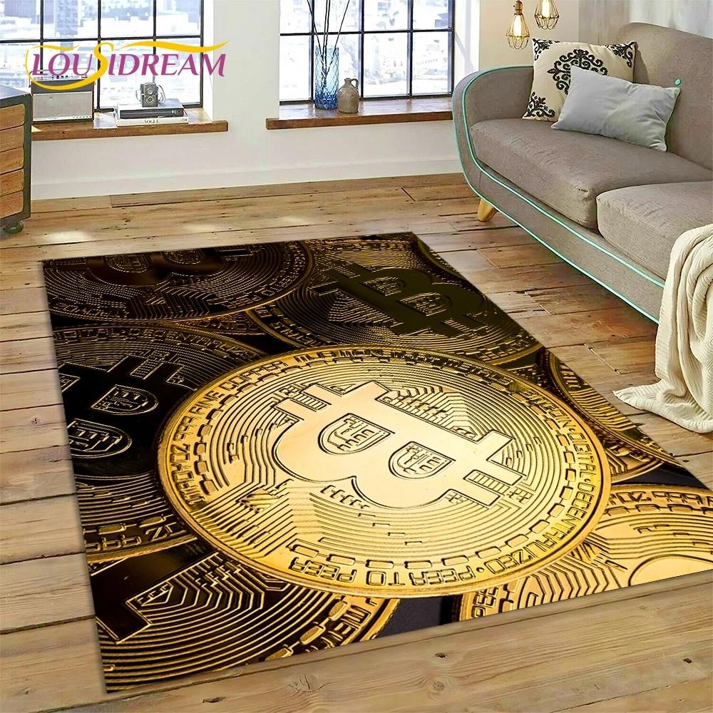 Bitcoin 3D Virtual Currency NFT Area Rug Carpet for Bedroom Living Room Home Sofa Decoration,Children Game Large Decor Floor Mat