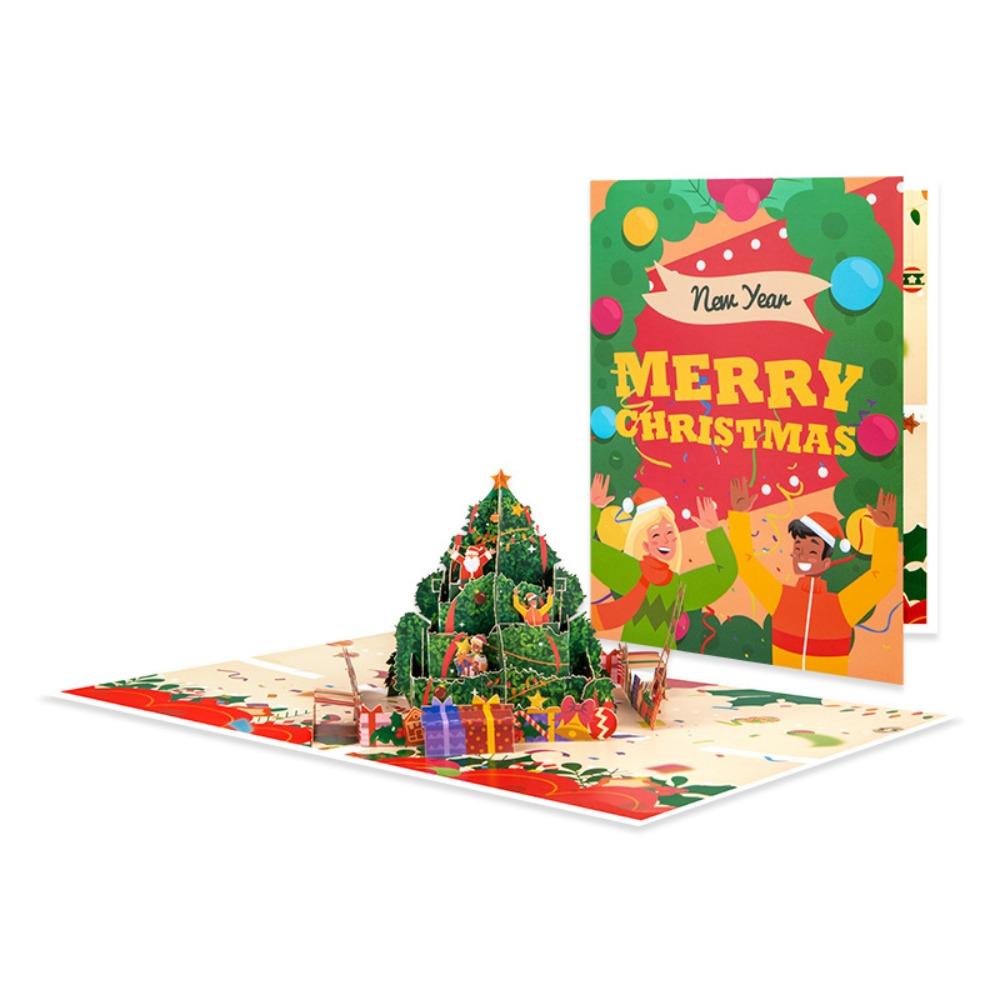 Hot Stamping Christmas Greeting Card Hollow Paper Carving Popup Card Holiday Greeting