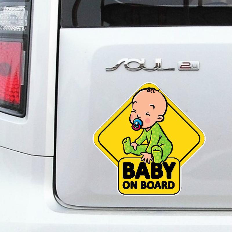 Cute Baby On Board Car Sticker - Yellow Diamond Shape Pacifier Infant Design, Waterproof Vinyl Decal, Car Safety Reminder Decor
