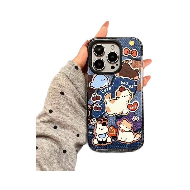 Blue Background Denim Kitten Is Suitable for iPhone13promax Mobile Phone Case 15plus Apple 14pro Cute 12 Soft X