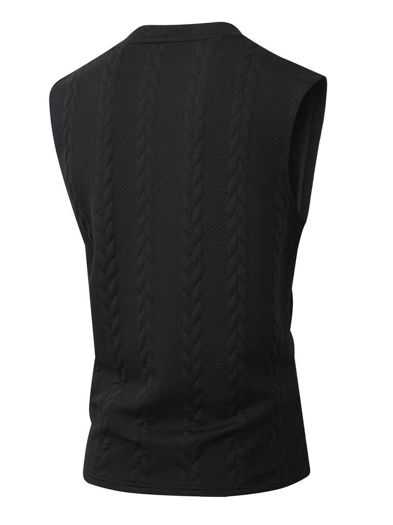 Men Sleeveless Vest Cable Knit Pattern Round Neck Pullover Sweater Lightweight Summer Spring Casual Knitwear