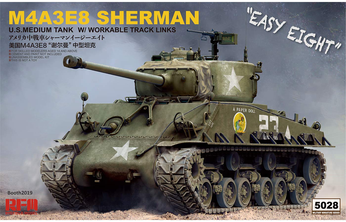

Ryefield Models Scale US M4A3E8 Sherman Medium Tank Easy Eight with Working Tracks Plastic Model Kit RFM5028 1/35