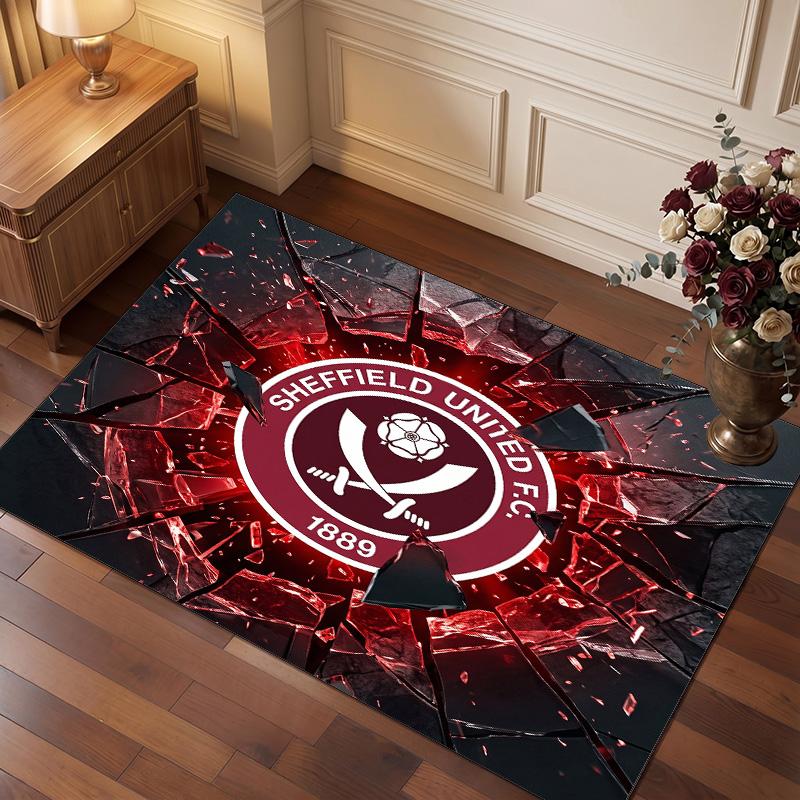 Sheffield United Football Print Crystal Velvet Rug, Comfortable Water Absorbent Non Slip Indoor Floor Carpet