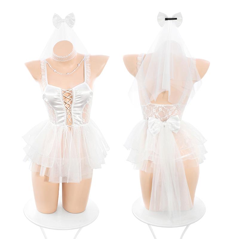 Sexy Women's Wedding Dress Uniform Cosplay Lingerie Set Hot Erotic Transparent Lace Apparel For Sex Underwear Porno Outfit