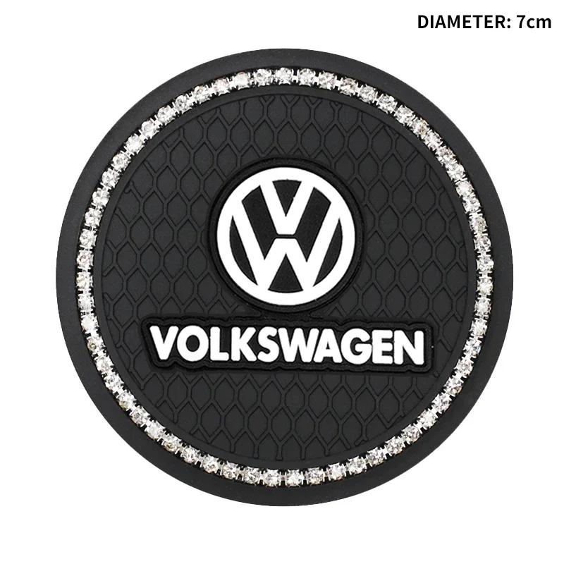 For VW Volkswagen Jetta MK5 Golf 2pcs Non-slip Car Diamond Water Cup Pad Rhinestone Silicon Mat For Volkswagen VW Scirocco Jetta