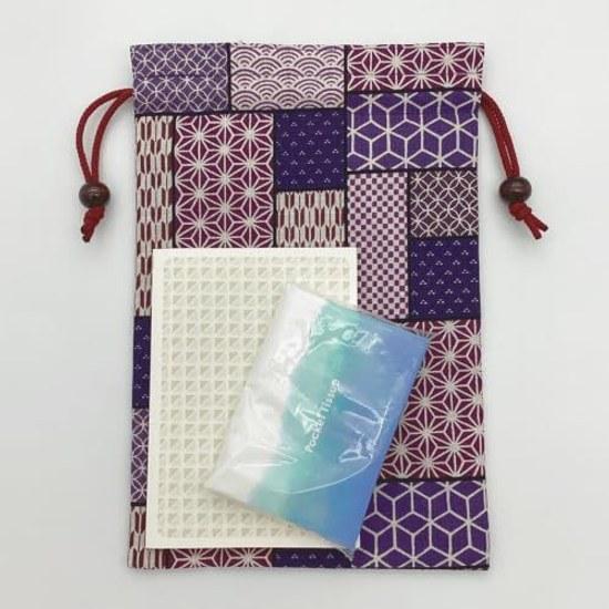 Kyosuke Japan-made Goshuincho Case Bag Drawstring Cotton 100 Approximately 26.518cm Classical Old Fabric Various Small Patterns Purple Japanese Design