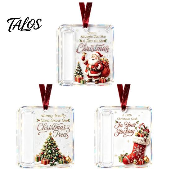 Christmas Party Gift Favors 3 Pcs Cash Ornament, Acrylic Money Holder for Cash, Clear Tree Ornaments Xmas Hanging Decoration, Holiday Gifts