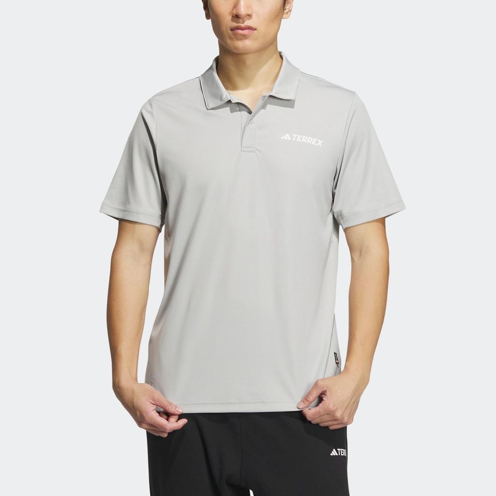 Adidas Logo Polo Shirt Quick-Dry Outdoor Sports Short Sleeve Men Tops Metallic-Grey IC4415