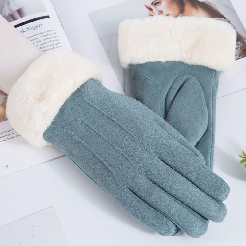 

Suede gloves autumn and winter women s warm fleece thickened Korean version touch screen cold-proof cycling driving gloves One Size чорний