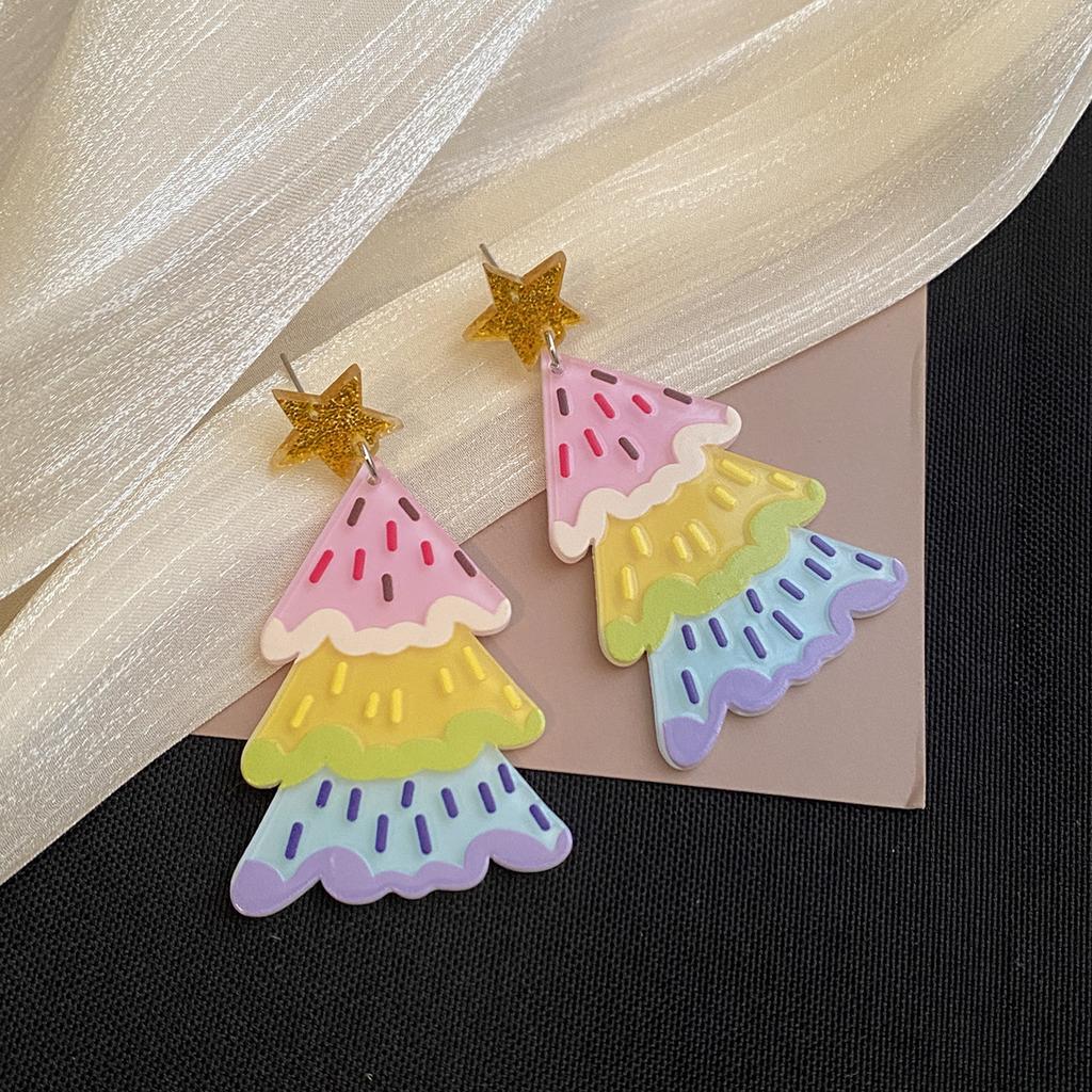 Festive Colorful Christmas Tree Earrings Glitter Acrylic Creative Dopamine Design Women Elegant Earrings