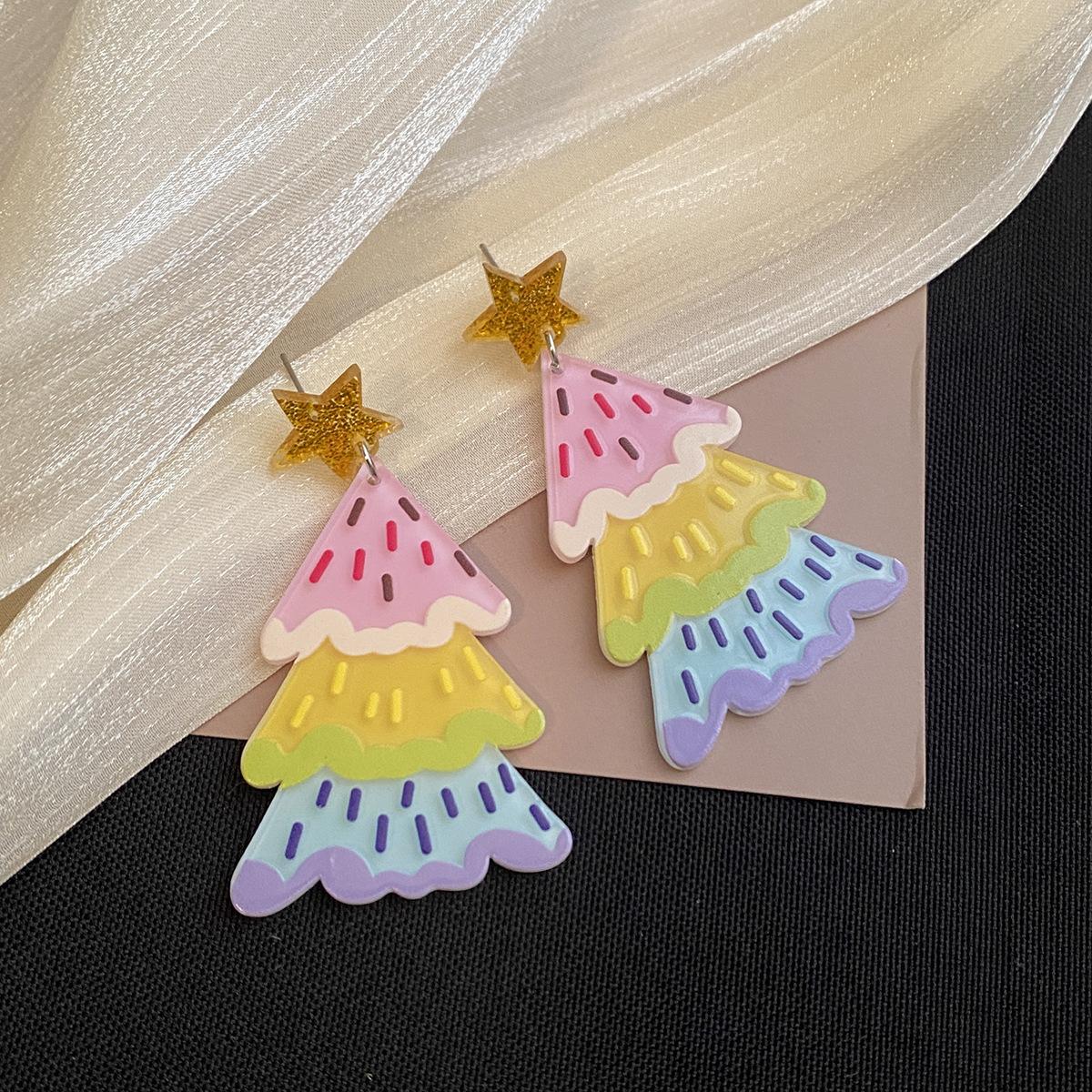 

Festive Colorful Christmas Tree Earrings Glitter Acrylic Creative Dopamine Design Women Elegant Earrings жёлтый