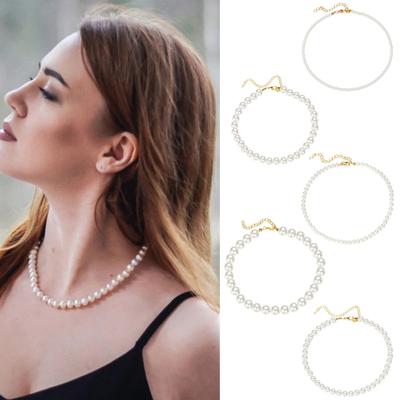 Damen Halskette Glatt Faux Verstellbar Hals Verlängerte Länge Retro Perlendekoration Schmuck Geburtstagsgeschenk