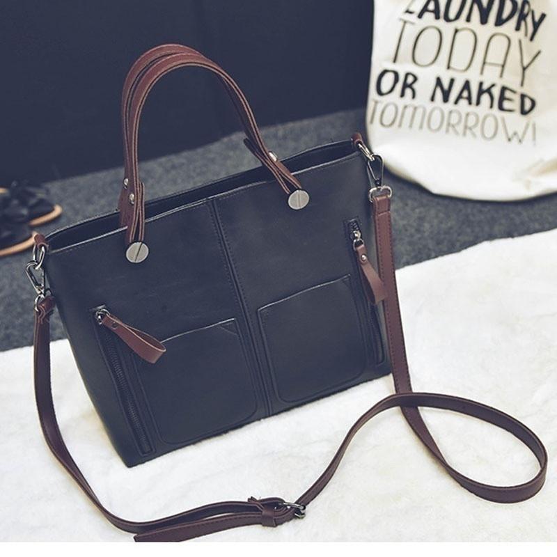 Women Vintage Zipper Rivet Pocket Casual Single Shoulder Bag