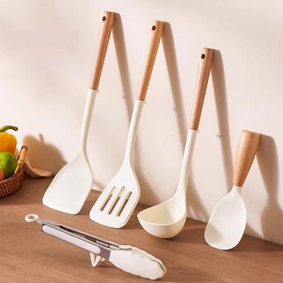 Cooking Spatula Household Frying Spoon Rice Spoon Kitchenware Set Wooden Handle Silicone Spatula Non-stick Special