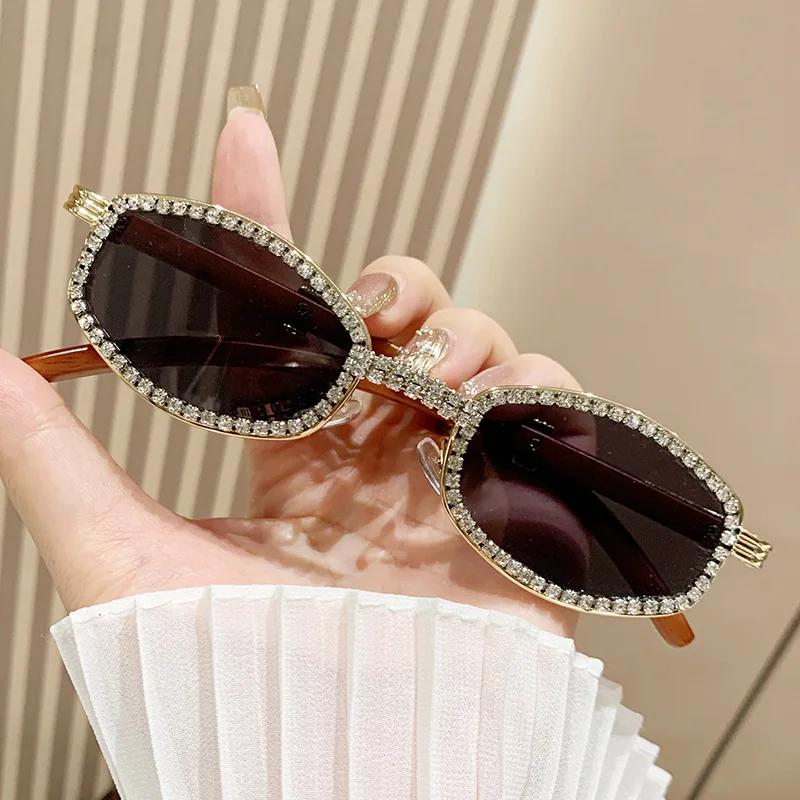 Oval Vintage Diamond Sun Glasses For Men  Women  Wood Grain Temple Sunglasses Outdoor Leisure UV400 Eyewear