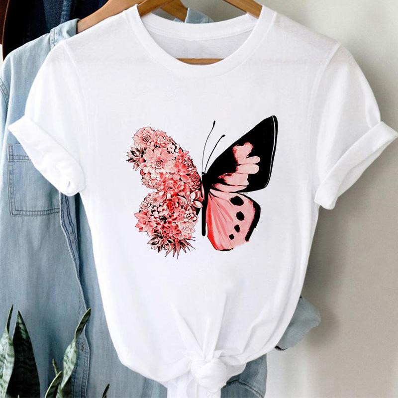 Tshirt Ladeis 2025 Summer Butterfly Flower Female Tee Tops Casual Short Sleeve White Tshirts Streetwear Harajuku Tee Shirt Femme