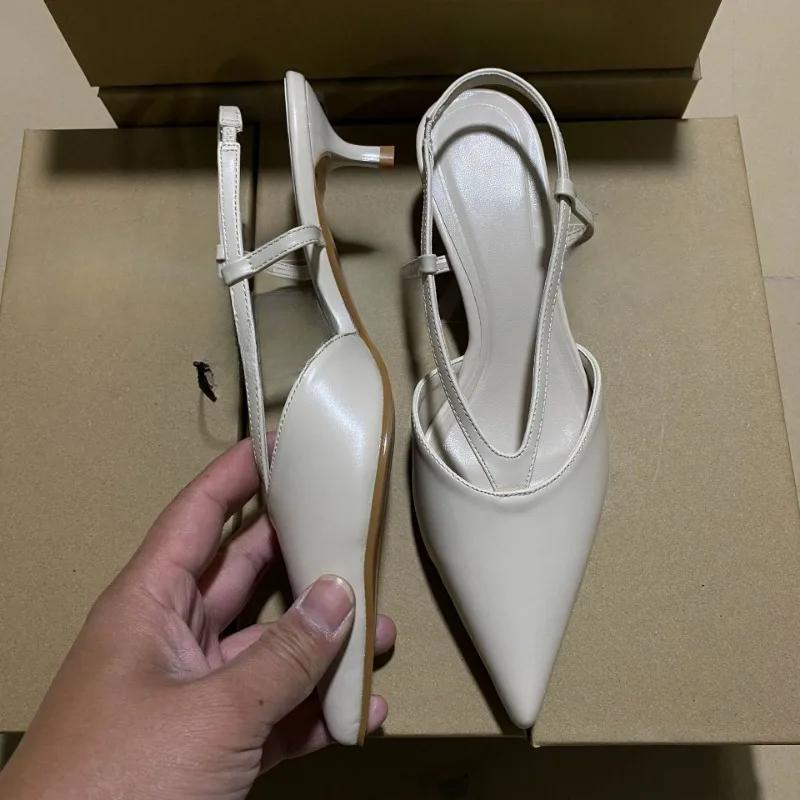 V-shaped Thin Strap Pointed Low Heels Women Sandals Luxury Back Strap Dress Office Lady Footwear  Summer Designer Shoes