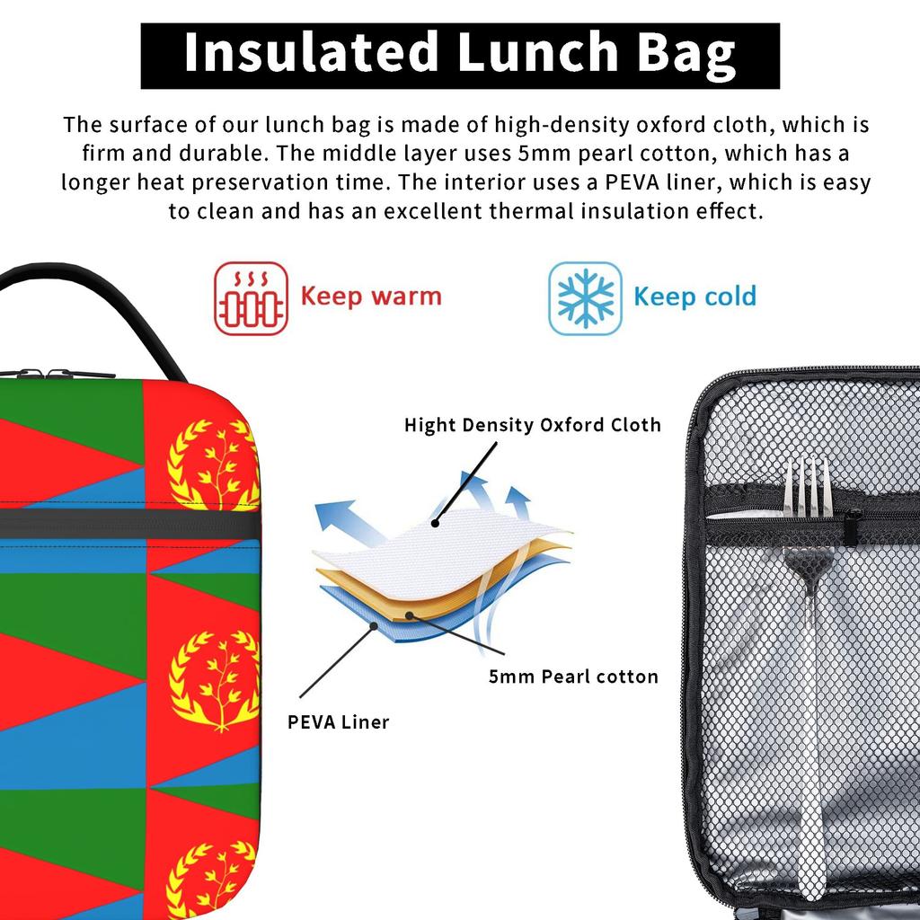 Eritrea Flag Lunch Bag Fashion Lunch Box Outdoor Picnic Portable Thermal Lunch Bags For Women Oxford Graphic Cooler Bag